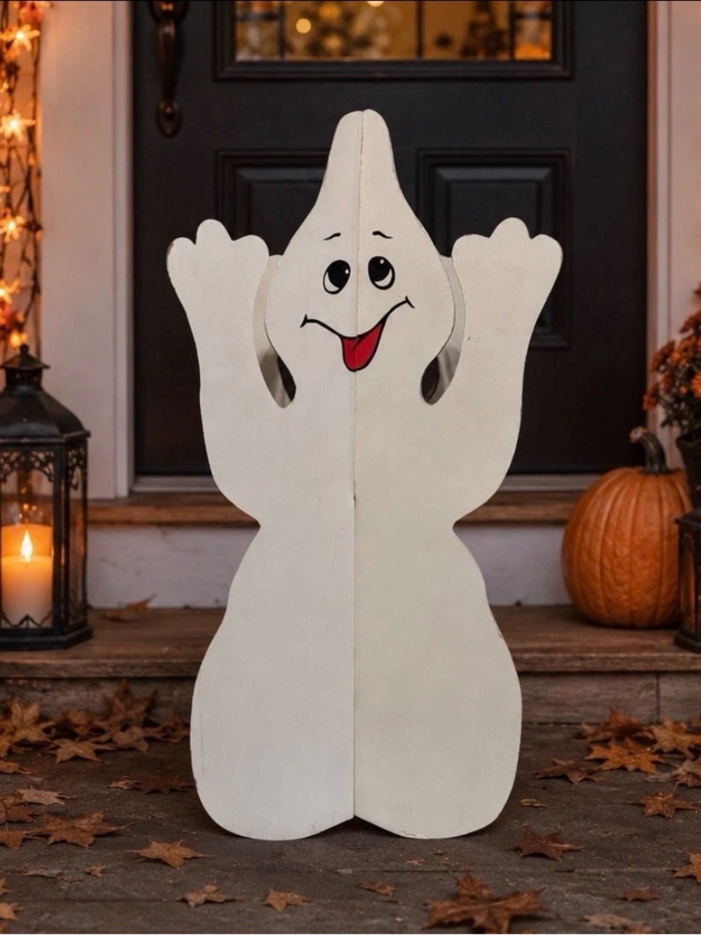 Vintage 1990s Wooden Ghost Halloween Decor 26” 3D Interlocking Yard Porch